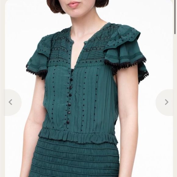 Sea New York Azzedine Flutter Sleeve Smocked Midi Dress Emerald - Picture 4 of 15